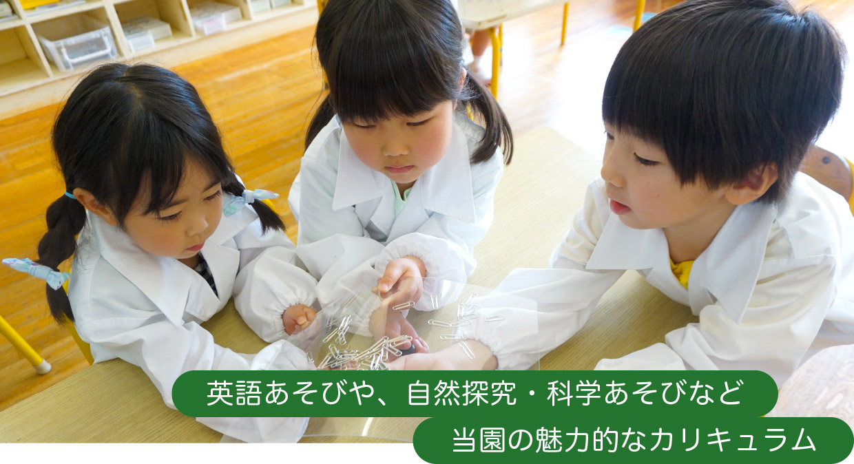英語あそびや、自然探求・科学あそびなど 当園の魅力的なカリキュラム